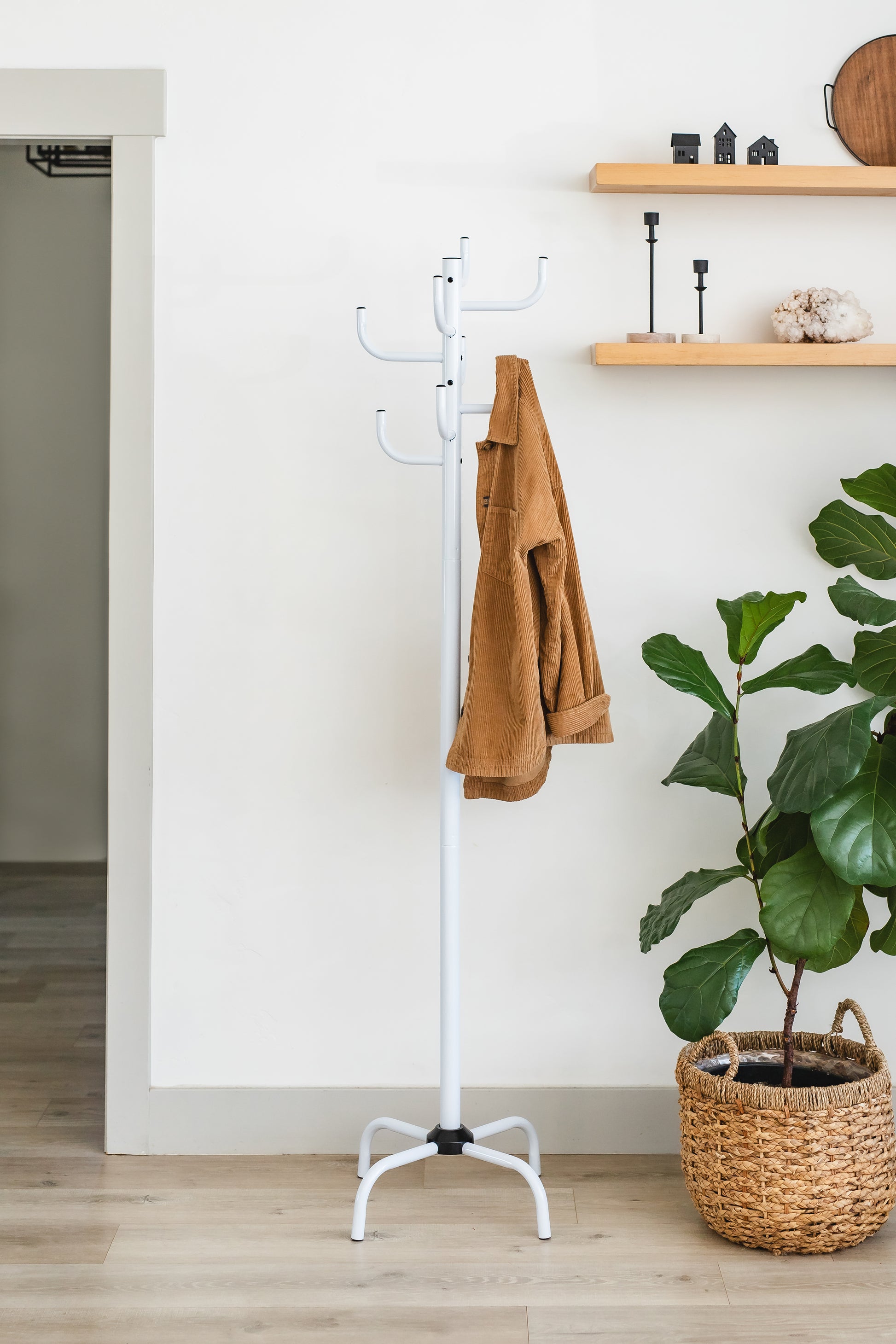 White Powder-Coated Coat Rack - Freestanding Hat and Coat Stand with 8 Hooks. 19.68" x 19.68" x 72.44" HAOG - HAOG