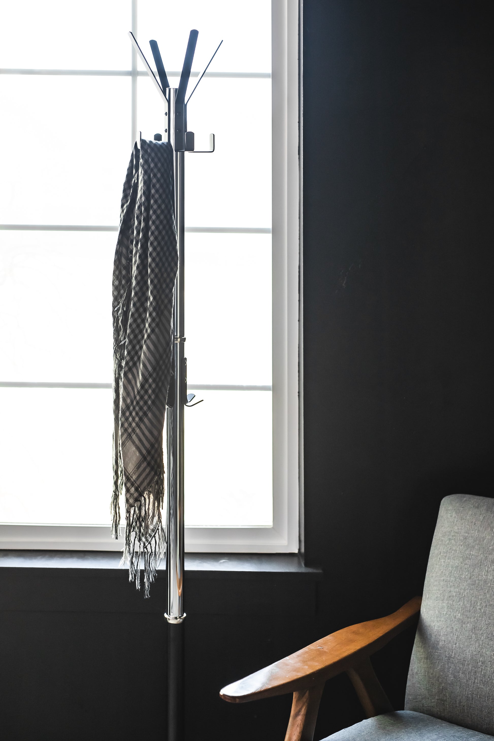 Chrome Plated Coat Rack – Freestanding Hat & Coat Stand with Black Powder Coated Steel Hooks and Tempered Glass Base. HAOG Home and Office Goods - HAOG