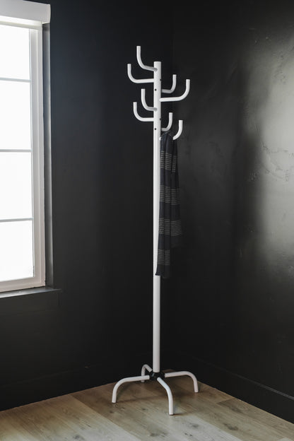 White Powder-Coated Coat Rack - Freestanding Hat and Coat Stand with 8 Hooks. 19.68" x 19.68" x 72.44" HAOG - HAOG