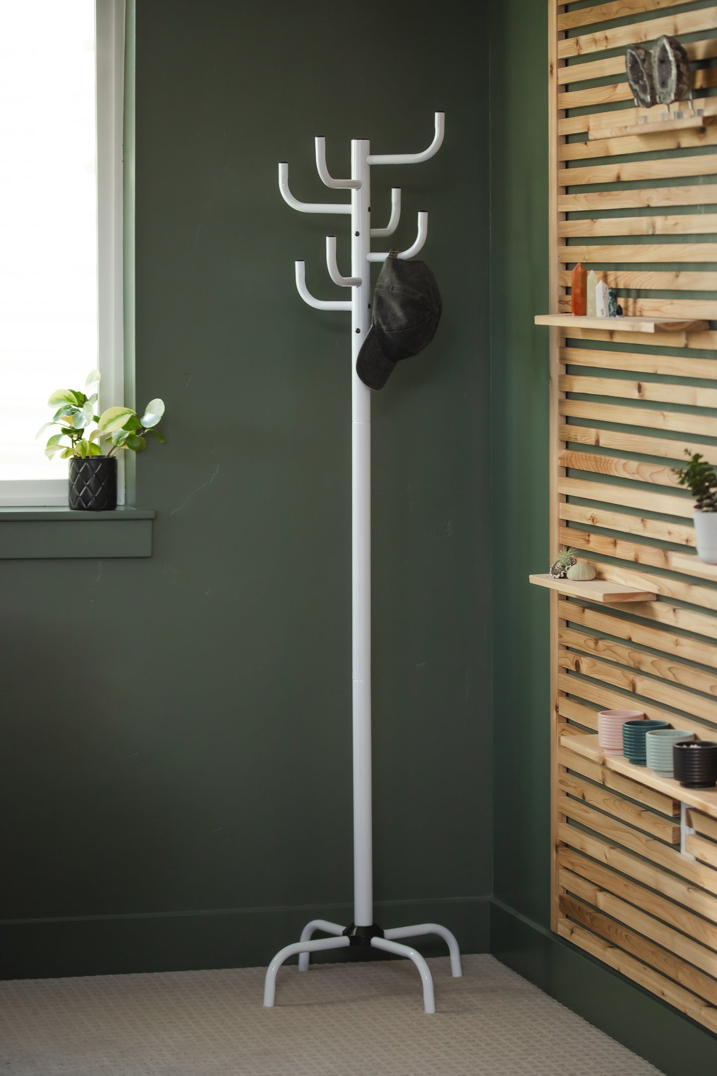 White Powder-Coated Coat Rack - Freestanding Hat and Coat Stand with 8 Hooks. 19.68" x 19.68" x 72.44" HAOG - HAOG