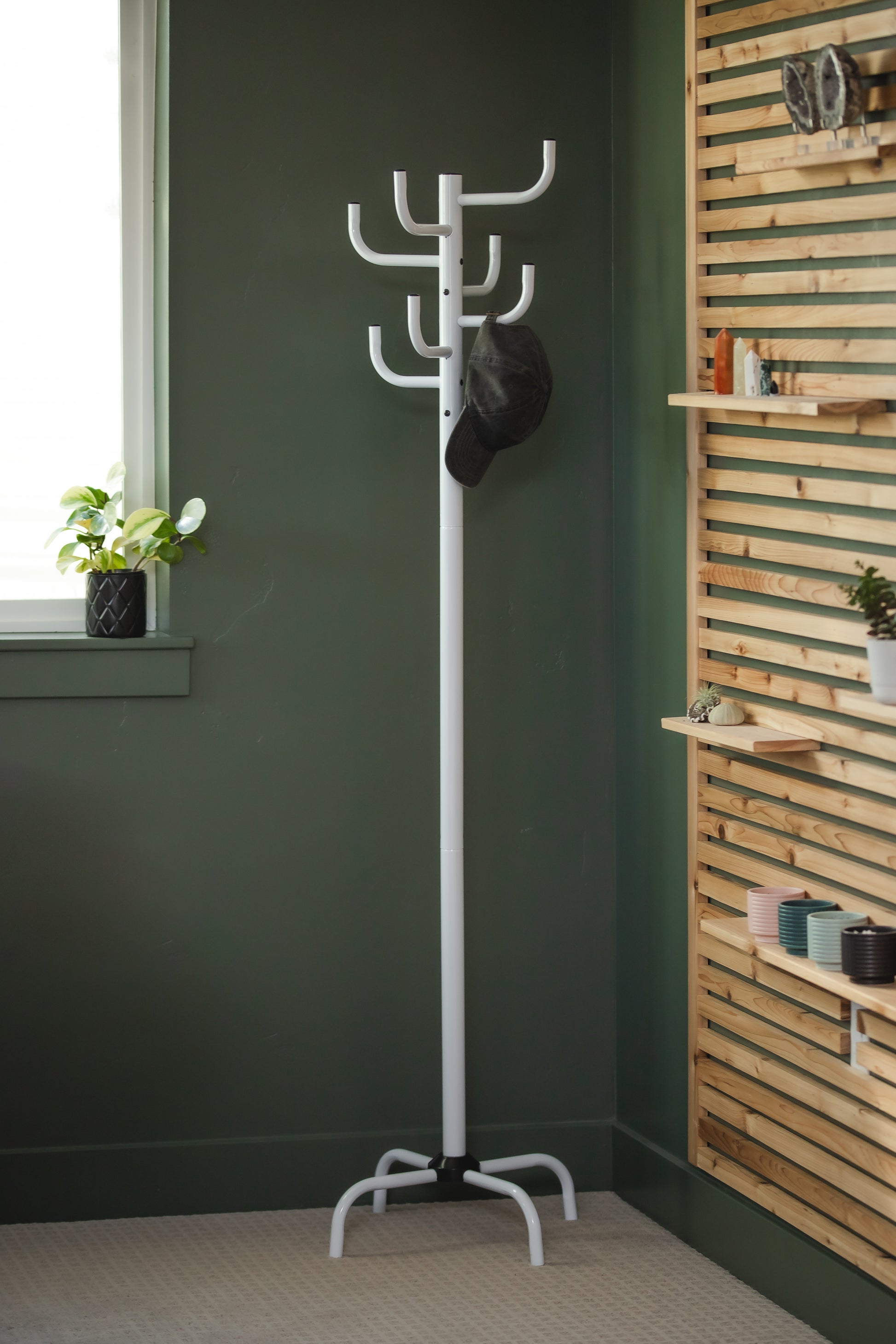 White Powder-Coated Coat Rack - Freestanding Hat and Coat Stand with 8 Hooks. 19.68" x 19.68" x 72.44" HAOG - HAOG