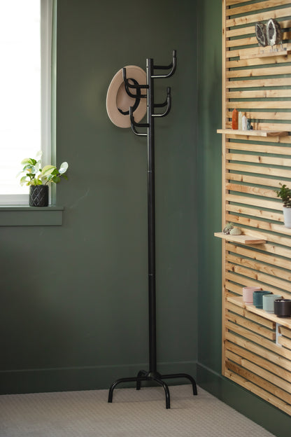 Black Freestanding Coat Rack – 8 Hooks for Coats, Hats & Bags - HAOG